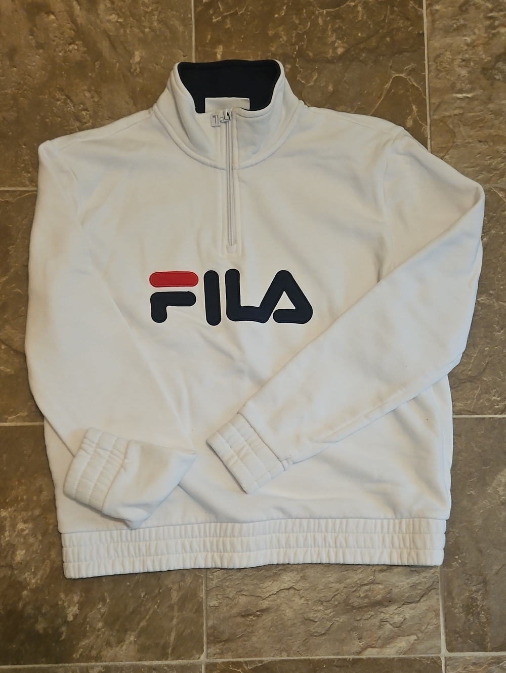 FILA Women’s White Quarter-Zip Sweatshirt with Navy & Red Logo